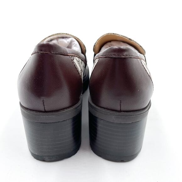 Coach Cora Jacquard Loafer Pump Oak Brown Leather Block Heel Slip On Sz 7.5 - Picture 8 of 11